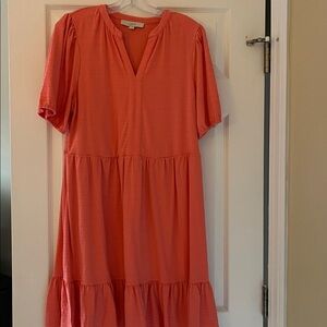 LOFT Vibrant Coral Tiered Dress